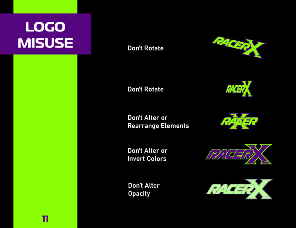 RacerX Brand Guide Logo Misuse